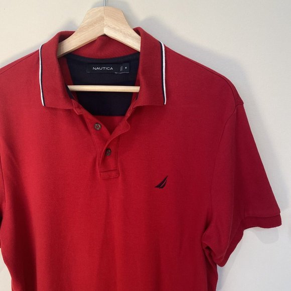 Nautica Red Striped Collar Polo Men’s Size M - Picture 4 of 10